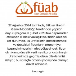 Fidan Üreticileri Altbirliği (FÜAB) Teşekkür Mesajı