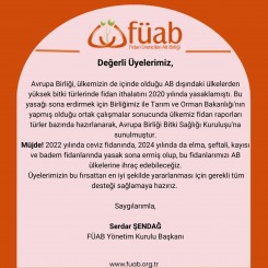 Fidan Üreticileri Alt Birliği (FÜAB) Üyelerinin Dikkatine!